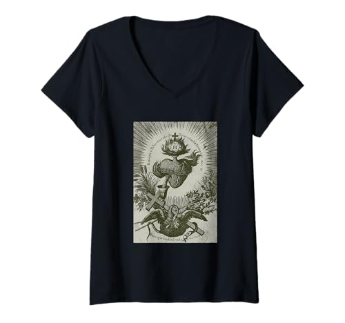 Damen Herz Jesu Kelch und Heiliger antiker katholischer Christen T-Shirt mit V-Ausschnitt Damen Herz Jesu Kelch und Heiliger antiker katholischer Christen T-Shirt mit V-Ausschnitt von Catholic Saint