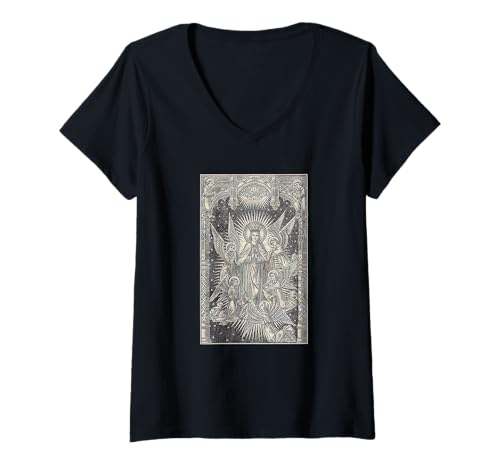 Damen Maria Himmelfahrt mit Engeln, katholische christliche Kirche T-Shirt mit V-Ausschnitt Damen Maria Himmelfahrt mit Engeln, katholische christliche Kirche T-Shirt mit V-Ausschnitt von Catholic Saint