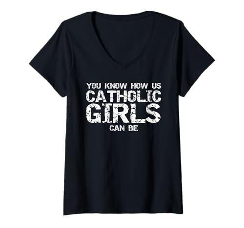 Damen Funny Catholic Shirt Faith Gift Idea Inspirational Jesus T-Shirt mit V-Ausschnitt von Catholic Shirts for Women Funny Catholic Tees Men