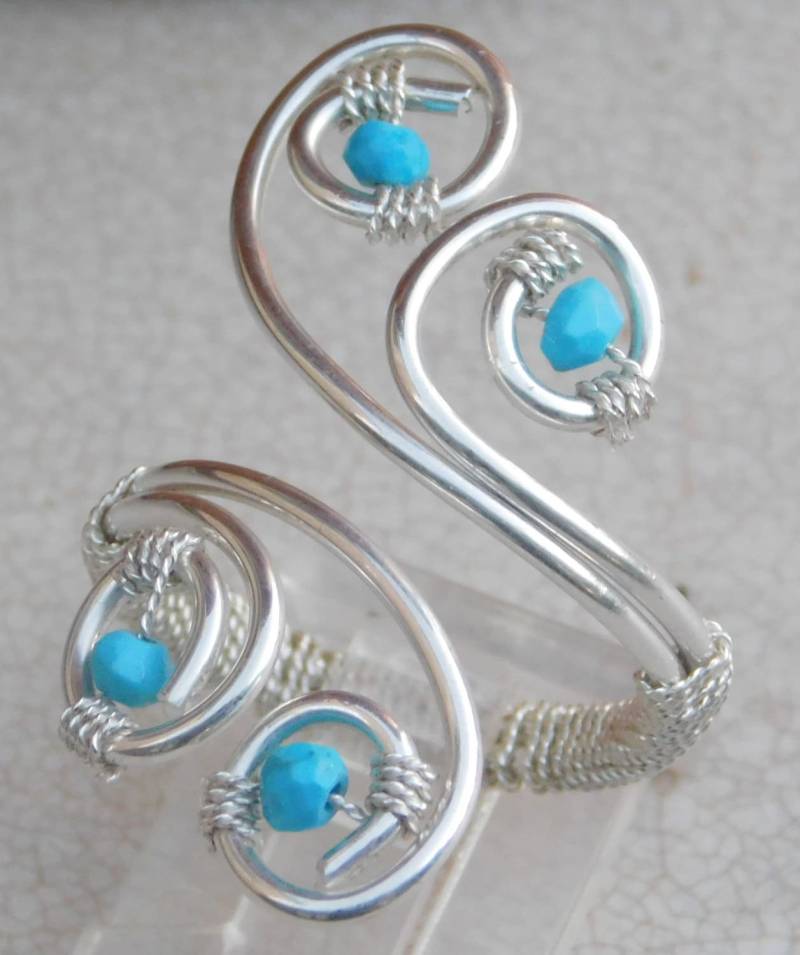 Dornröschen-Türkis-sterlingsilber-Einstellbar Draht Gewickelt Ring Dornröschen-Türkis-sterlingsilber-Einstellbar Draht Gewickelt Ring von CathyJewellCreations