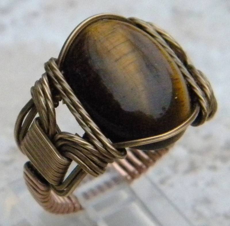 Tigerauge Ring Handgemachter Antiker, in Kupferdraht Gewickelter Edelstein Tigerauge Ring Handgemachter Antiker, in Kupferdraht Gewickelter Edelstein von CathyJewellCreations