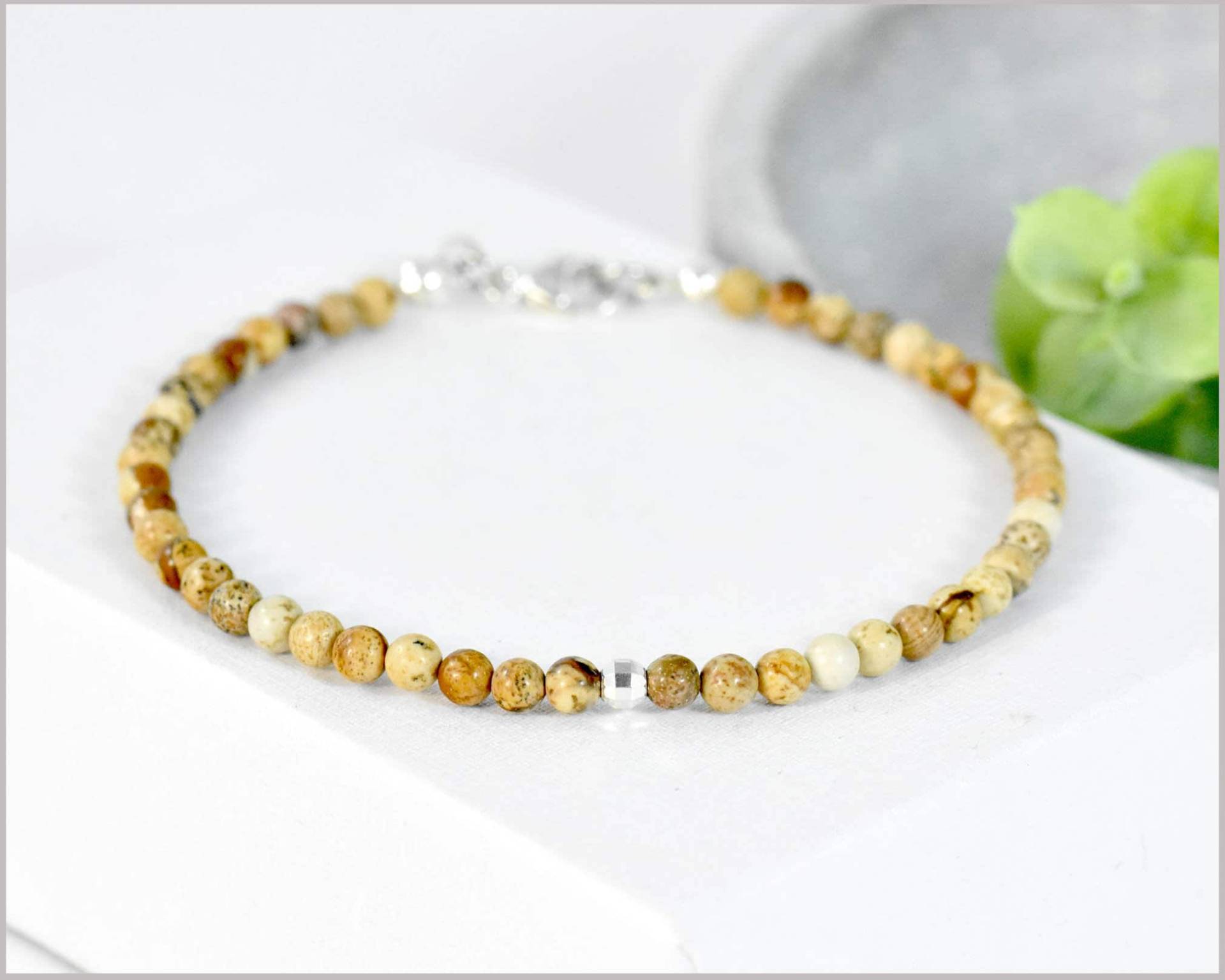 Feines Bild Jaspis Edelsteinarmband 3 Mm Mit 925 Silber von CathyThicaNamaste