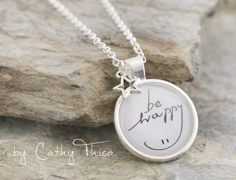 Versilberte Kette Mit Spruch, Spruch Kette, Cabochon Lange Anhänger, Glas Cabochon, Sinnspruch Geschenk Für Frauen von CathyThicaNamaste