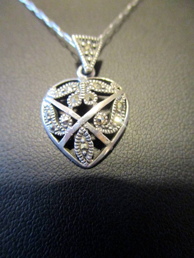 Vintage Markasiten Herz Halskette Aus Sterling Silber von CathysSilverLining