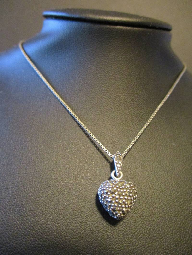 sterling Silber Markasit Herz Halskette von CathysSilverLining