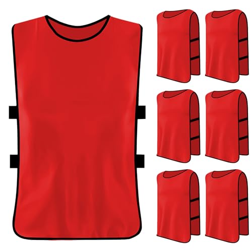 Catime 6 Stück Trainingsleibchen Basketball, Sports Mesh Bibs, Fußball Leibchen Set, Trainingsleibchen für Herren Damen, Sport Trikot Leibche für Erwachsene, Leibchen Mesh Weste, Size xl (Rot) von Catime