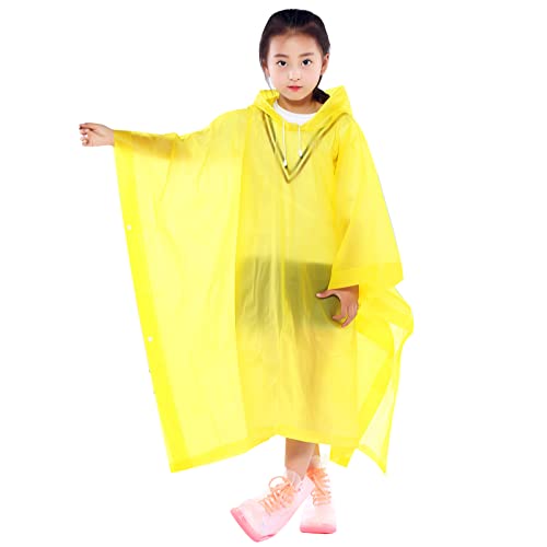 Kinder Regenponcho Wasserdicht, Wiederverwendbar EVA Kinder Regenmantel mit Kapuze Knöpfen für Mädchen Jungen, Leichte Klar Regenjacke Kleinkind Regencape für Schule Wandern Radfahren Camping (Gelb) von Catime