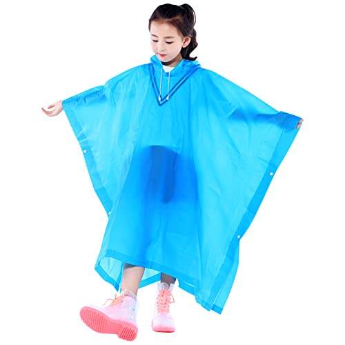 Kinder Regenponcho Wasserdicht, Wiederverwendbar EVA Kinder Regenmantel mit Kapuze Knöpfen für Mädchen Jungen, Leichte Klar Regenjacke Kleinkind Regencape für Schule Wandern Radfahren Camping (Blau) von Catime