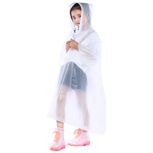 Kinder Regenponcho Wasserdicht, Wiederverwendbar EVA Kinder Regenmantel mit Kapuze Knöpfen für Mädchen Jungen, Leichte Klar Regenjacke Kleinkind Regencape für Schule Wandern Radfahren Camping (Weiß) von Catime