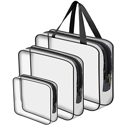 Kulturbeutel Transparent 3 Größen-Set, Kosmetiktasche Durchsichtig Wasserdicht Kulturtasche, PVC Tasche Make-up Kosmetikbeutel, Waschbeutel für Frauen & Männer, Flugzeug Reise Dusche, Schwarz von Catime