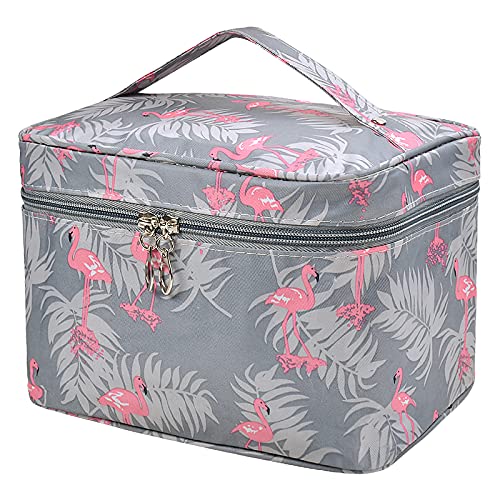 Make Up Organizer Tasche, Tragbare Kosmetiktasche, Flamingo Reise Schminktasche Kulturbeutel mit Griff, wasserdichte Kosmetik Beutel, Makeup Aufbewahrung Tasche Etui für Damen Frauen Mädchen (Grau) von Catime