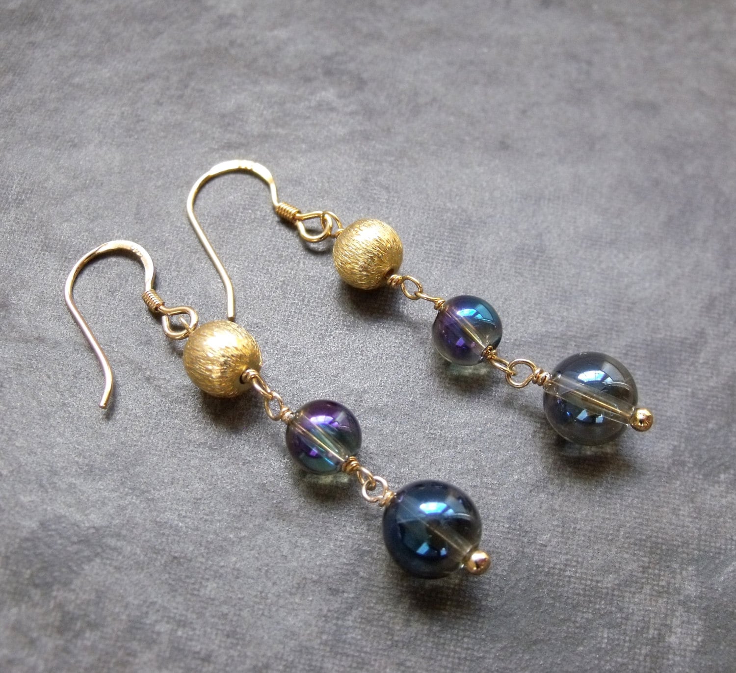 London Blue, Quarz Und Gold Vergoldet Perlen Ohrringe Tropfen 925Er Silber London Blue, Quarz Und Gold Vergoldet Perlen Ohrringe Tropfen 925Er Silber von CatkinDesigns