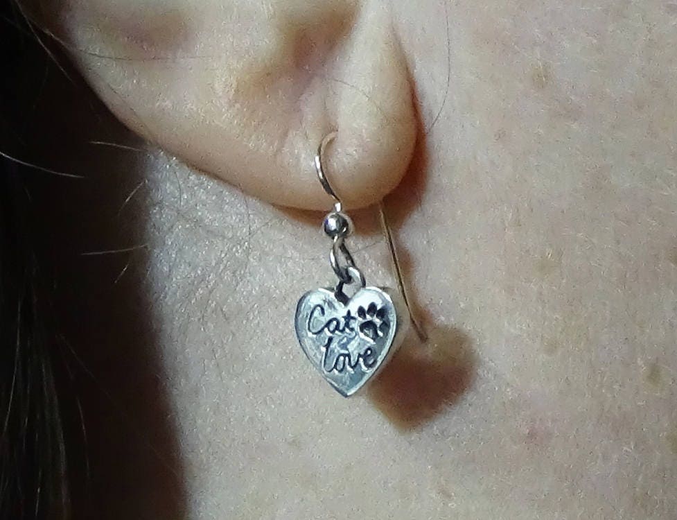 sterling Silber Katzen Liebe Herz Ohrringe Pfotenabdruck Schmuck sterling Silber Katzen Liebe Herz Ohrringe Pfotenabdruck Schmuck von CatofMine
