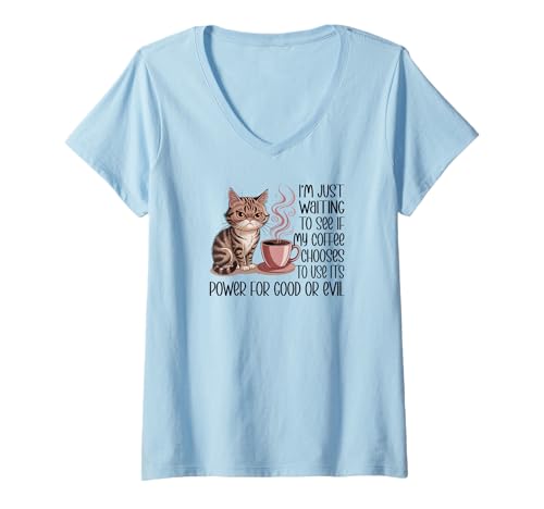 Damen Kaffee wählt gute oder böse lustige Katze T-Shirt mit V-Ausschnitt Damen Kaffee wählt gute oder böse lustige Katze T-Shirt mit V-Ausschnitt von Catpuccino Vibes Apparel Gifts by Anastasia