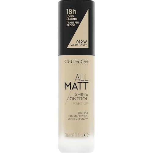 Catrice All Matt Shine Control Make Up, Make-up, Nr. 012 W, Nude, langanhaltend, mattierend, matt, für unreine Haut, vegan, ölfrei, ohne Parabene, ohne Mikroplastikpartikel, 1er Pack (30ml) von Catrice