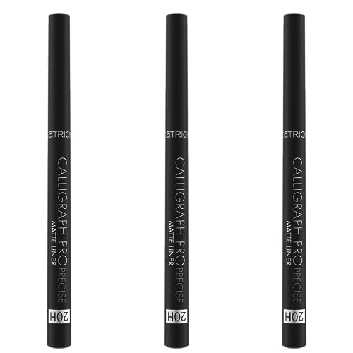 Catrice Calligraph Pro Precise 20H Matte Liner, Eyeliner, Nr. 010, Schwarz, langanhaltend, definierend, vegan, ohne Mikroplastikpartikel, ohne Parfüm, ohne Parabene, 3er Pack (3x1.1ml) von Catrice