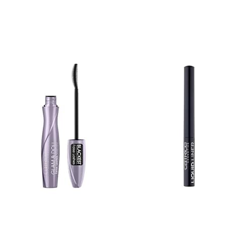 Catrice Glam&Doll False Lashes Mascara, Nr. 010, Schwarz, volumengebend, Falsche Wimpern-Effekt, definierend + Liquid Liner, Eyeliner, Nr. 010 dating joe black, schwarz, matt, vegan, ohne Parfüm Set von Catrice