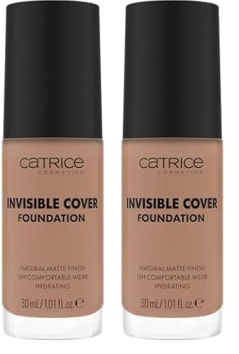 Catrice Invisible Cover Foundation, Nr. 042C, Nude, feuchtigkeitsspendend, langanhaltend, natürlich, für trockene Haut, vegan, ölfrei, ohne Parabene, ohne Mikroplastikpartikel, 2er Pack (30ml) von Catrice