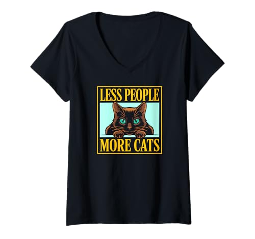 Damen Funny Cat Colorful Kitty Pet Gato, Less People More Cats T-Shirt mit V-Ausschnitt Damen Funny Cat Colorful Kitty Pet Gato, Less People More Cats T-Shirt mit V-Ausschnitt von Cats Everywhere Design