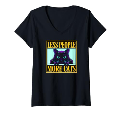 Damen Funny Cat Colorful Kitty Pet Gato, Less People More Cats T-Shirt mit V-Ausschnitt Damen Funny Cat Colorful Kitty Pet Gato, Less People More Cats T-Shirt mit V-Ausschnitt von Cats Everywhere Design