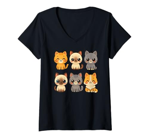 Damen Kawaii Cats Kittens Cute Cat Lover T-Shirt mit V-Ausschnitt Damen Kawaii Cats Kittens Cute Cat Lover T-Shirt mit V-Ausschnitt von Cats Kittens Cute Cat Lover Apparel