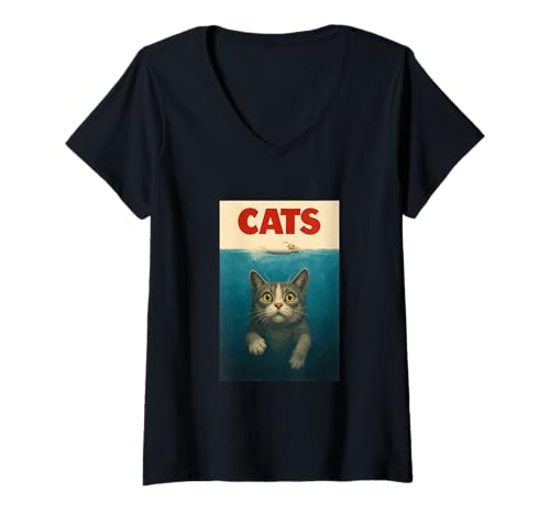 Damen Katzen und Maus niedlich lustig Humor Parodie Geschenke für Frauen Männer T-Shirt mit V-Ausschnitt von Cats Lovers cute