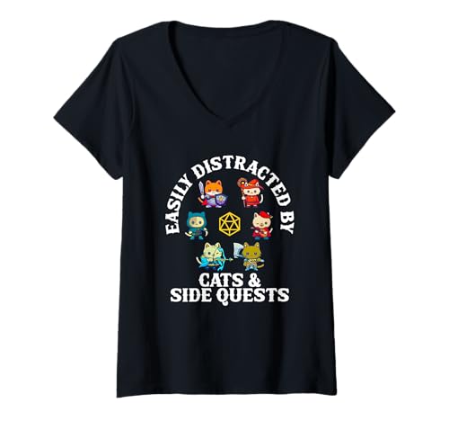 Damen Cats Side Quest Distracted Tabletop-Spiel Lustiges Ende T-Shirt mit V-Ausschnitt Damen Cats Side Quest Distracted Tabletop-Spiel Lustiges Ende T-Shirt mit V-Ausschnitt von Cats Side Quest Distracted Tabletop game Funny dnd