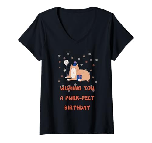 Damen Purrfect Kitty Cat Design Lustiger Geburtstag für Frauen T-Shirt mit V-Ausschnitt Damen Purrfect Kitty Cat Design Lustiger Geburtstag für Frauen T-Shirt mit V-Ausschnitt von Cats and Kittens Emporium - Purrfect for Cat