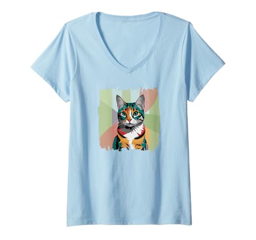 Damen Cute Cat Poster Kitty Cat Pet T-Shirt mit V-Ausschnitt Damen Cute Cat Poster Kitty Cat Pet T-Shirt mit V-Ausschnitt von Cats and Music Everywhere DearPrint