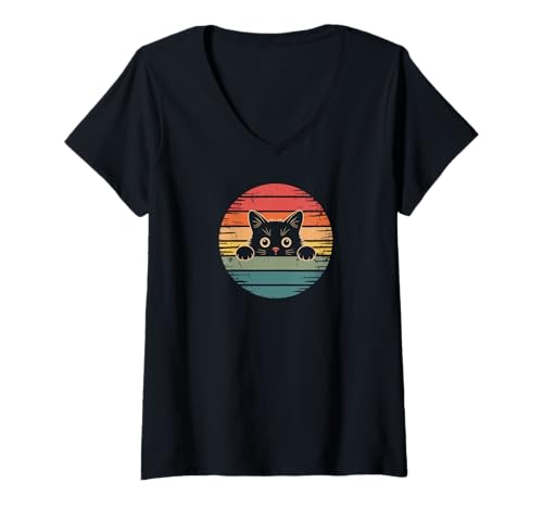 Damen Cute Cat Poster Kitty Cat Pet T-Shirt mit V-Ausschnitt Damen Cute Cat Poster Kitty Cat Pet T-Shirt mit V-Ausschnitt von Cats and Music Everywhere DearPrint