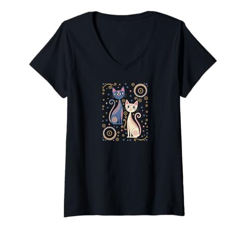 Damen Cute Cat Poster Kitty Cat Pet T-Shirt mit V-Ausschnitt Damen Cute Cat Poster Kitty Cat Pet T-Shirt mit V-Ausschnitt von Cats and Music Everywhere DearPrint