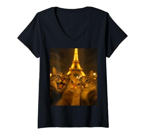 Damen Katzen Selfie in Paris, Katzen besuchen Paris, Reisende Katzen T-Shirt mit V-Ausschnitt Damen Katzen Selfie in Paris, Katzen besuchen Paris, Reisende Katzen T-Shirt mit V-Ausschnitt von Cats selfie in Paris,visiting paris t -shir t