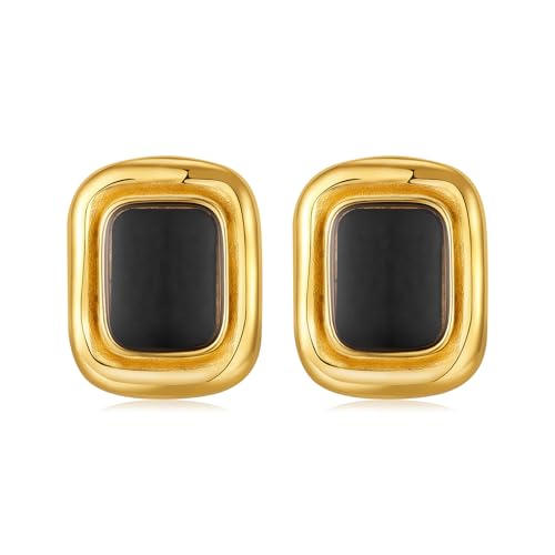 Chunky Gold Ohrringe Vintage Quadratische Ohrringe Damen Schwarz und Gold Statement Ohrringe 18K Gold Ohrstecker Nicht Anlaufen Edelstahl, Medium, Edelstahl, Kein Edelstein Chunky Gold Ohrringe Vintage Quadratische Ohrringe Damen Schwarz und Gold Statement Ohrringe 18K Gold Ohrstecker Nicht Anlaufen Edelstahl, Medium, Edelstahl, Kein Edelstein von Catuni