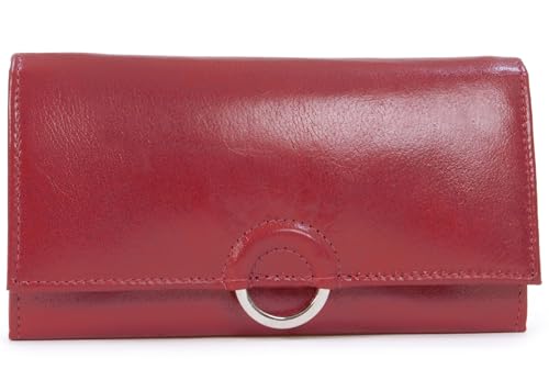 Catwalk Collection Handbags - Damen Leder Geldbörse - Geldbeutel/Portmonee Groß - 8 Kartenfächer und Münzfach - RFID Schutz - Odette - Rot von Catwalk Collection Handbags