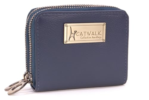 Catwalk Collection Handbags - Damen Leder Geldbörse - Portemonnaie Mittelgroß - Münzbörsen mit 13 Kartenfächer - RFID Blocker - ISLA - Blau von Catwalk Collection Handbags