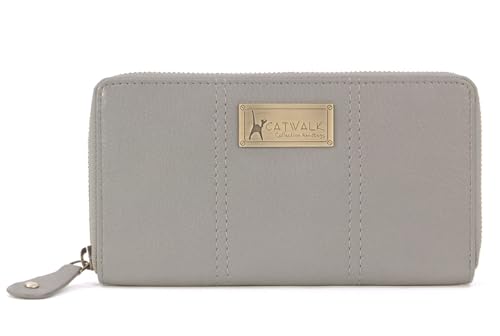 Catwalk Collection Handbags - Damen Leder Geldbörse - Geldbeutel Mittelgroß - 8 Kartenfächer und Münzfach - RFID Blocker - Gallery - Grau von Catwalk Collection Handbags