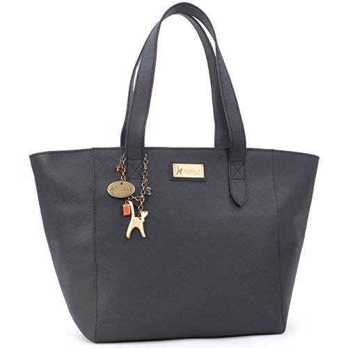 Catwalk Collection Handbags - Damen Shopper Tote Bag - Schultertasche Groß - Saffiano Leder - Arbeitstasche für Notizbuch A4 - Paloma - Schwarz von Catwalk Collection Handbags