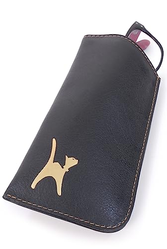 Catwalk Collection Handbags - Damen Leder Brillenetui Weich - Sonnenbrillen Etui Klein - Brillentasche mit Geschenkbox - Iris - Schwarz von Catwalk Collection Handbags