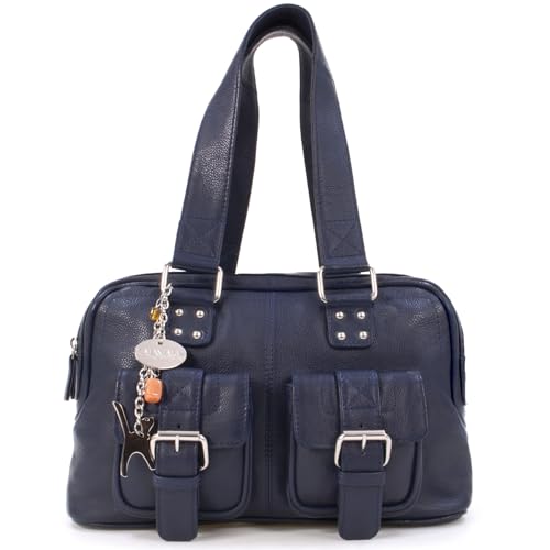 Catwalk Collection Handbags - Damen Leder Henkeltasche - Handtasche Mittelgroß mit Viele Fächer - Caroline - Blau von Catwalk Collection Handbags