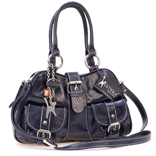 Catwalk Collection Handbags - Damen Leder Henkeltasche - Umhängetasche/Handtasche Mittelgroß - Verstellbarer Abnehmbarer Gurt - FAITH - Blau von Catwalk Collection Handbags