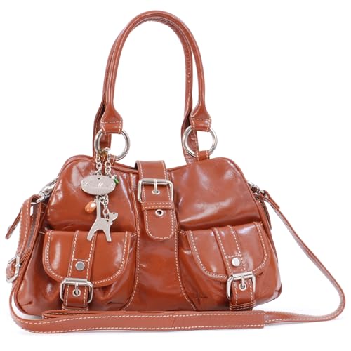 Catwalk Collection Handbags - Damen Leder Henkeltasche - Umhängetasche/Handtasche Mittelgroß - Verstellbarer Abnehmbarer Gurt - Faith - Hellbraun von Catwalk Collection Handbags