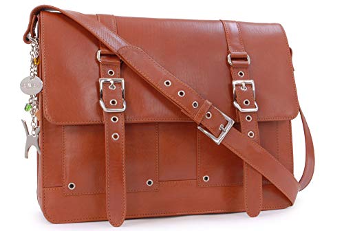 Catwalk Collection Handbags - Damen Leder Laptoptasche 15 Zoll - Umhängetasche Groß - Arbeitstasche für Notizbuch A4 - APPRENTICE - Hellbraun von Catwalk Collection Handbags