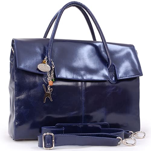 Catwalk Collection Handbags - Damen Leder Laptoptasche 17 Zoll - Arbeitstasche Extra Groß - Aktentasche mit Schultergurt - Helena - Blau von Catwalk Collection Handbags