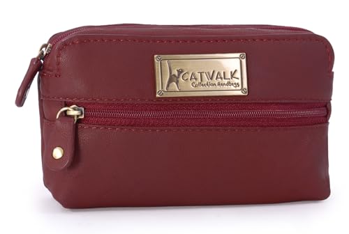 Catwalk Collection Handbags - Damen Leder Make - Up Tasche Klein - Kosmetiktasche für Handtasche - Multifunktional Beutel für Reise - Savannah - Rot von Catwalk Collection Handbags