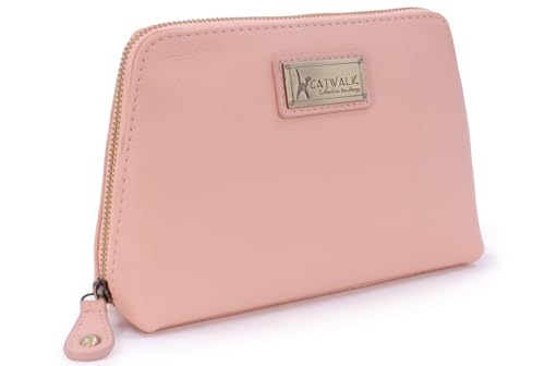 Catwalk Collection Handbags - Damen Leder Make-Up Tasche - Schminktasche Mittelgroß - Kosmetiktasche für Handtasche - Emma - Rosa von Catwalk Collection Handbags