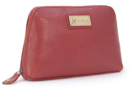 Catwalk Collection Handbags - Damen Leder Make-Up Tasche - Schminktasche Mittelgroß - Kosmetiktasche für Handtasche - Emma - Rot von Catwalk Collection Handbags