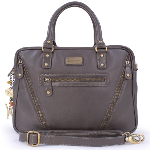 Catwalk Collection Handbags - Damen Leder Schultertasche Groß - Aktentasche für Notizbuch A4 - Laptoptasche 13 14 Zoll - Sienna - Grau von Catwalk Collection Handbags