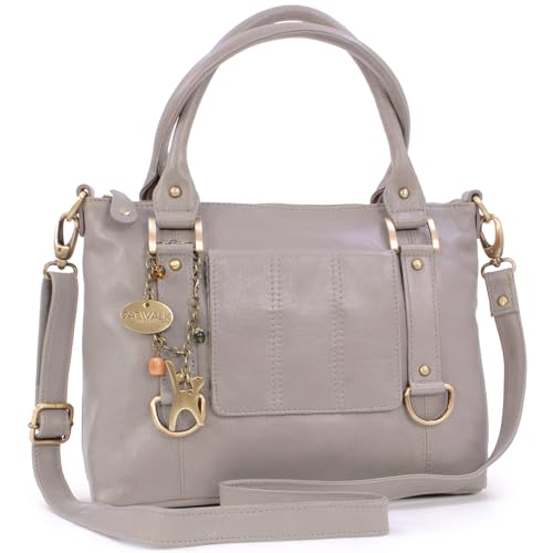 Catwalk Collection Handbags - Damen Leder Schultertasche Groß - Umhängetasche Gross - Arbeitstasche für Notizbuch A4 - Gallery - Grau von Catwalk Collection Handbags