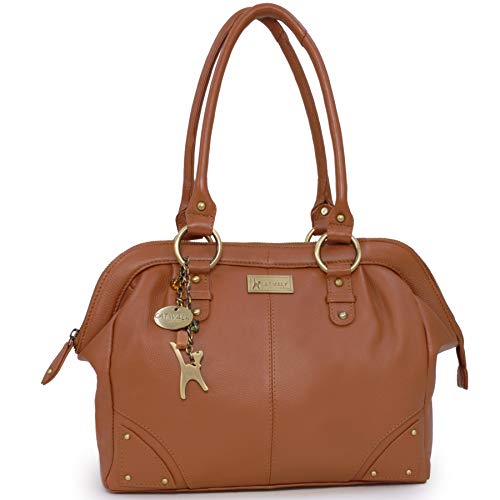 Catwalk Collection Handbags - Damen Leder Schultertasche - Handtasche Groß - Arbeitstasche für Notizbuch A4 - Doctor Bag - Hellbraun von Catwalk Collection Handbags