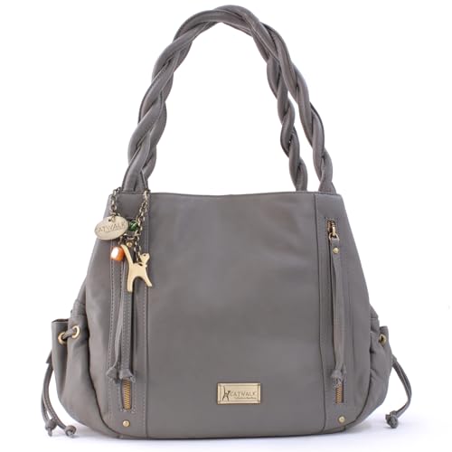 Catwalk Collection Handbags - Damen Leder Schultertasche - Handtasche Groß - Tote Bag mit Viele Fächer - Caz - Grau von Catwalk Collection Handbags